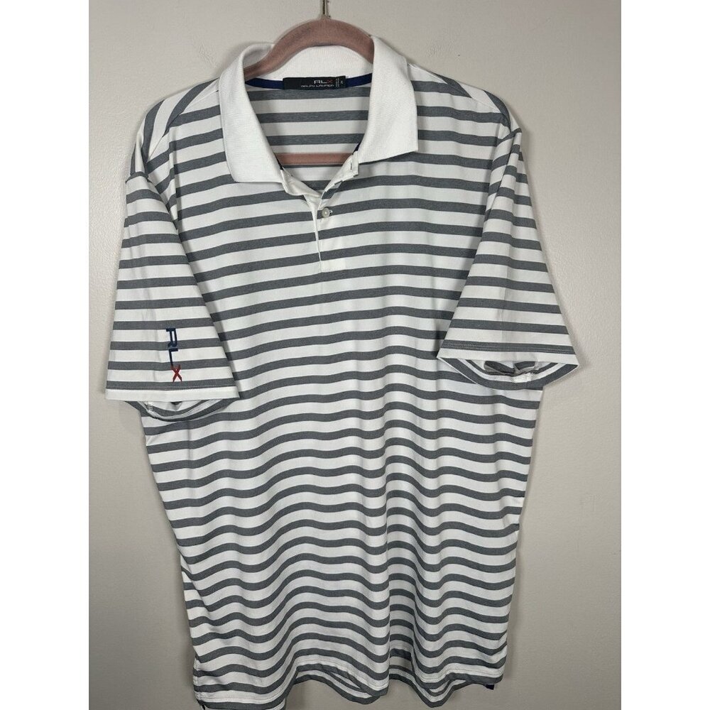 Ralph Lauren RLX Men’s Polo Golf Shirt Size XL Striped Wicking Gray Short Sleeve
